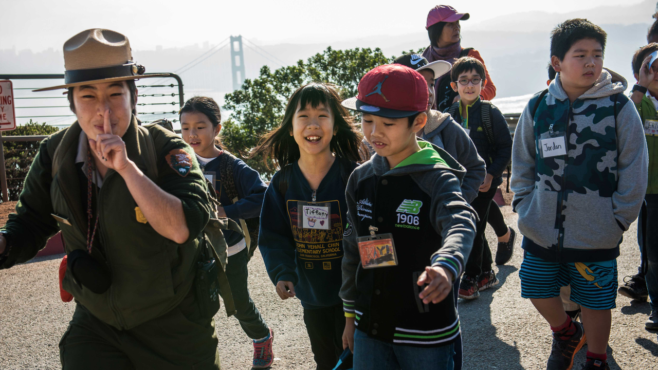 MAHE_171102_PMM_040_2x1.jpg Ranger Kelsi Ju leads a class of students in the Marin Headlands