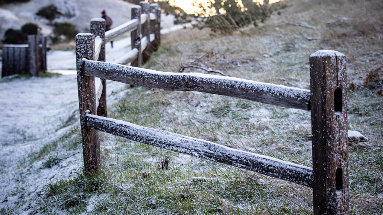 A light dusting snow on rails