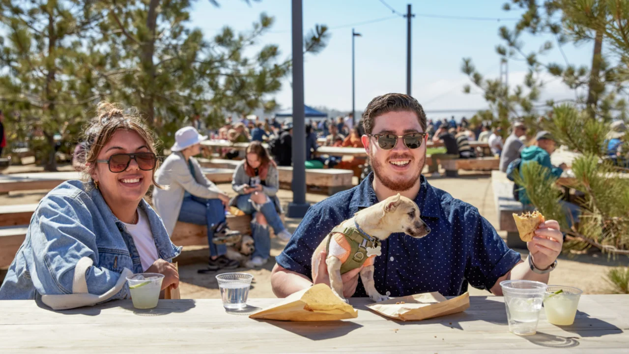 Park visitors enjoying their food at Presidio Tunnel Tops Picnic Place.