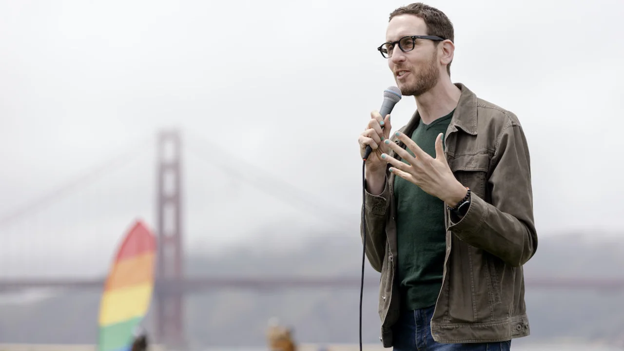 California State Senator Scott Wiener gives remarks during Fantastic Field Day at the Presidio Tunnel Tops.