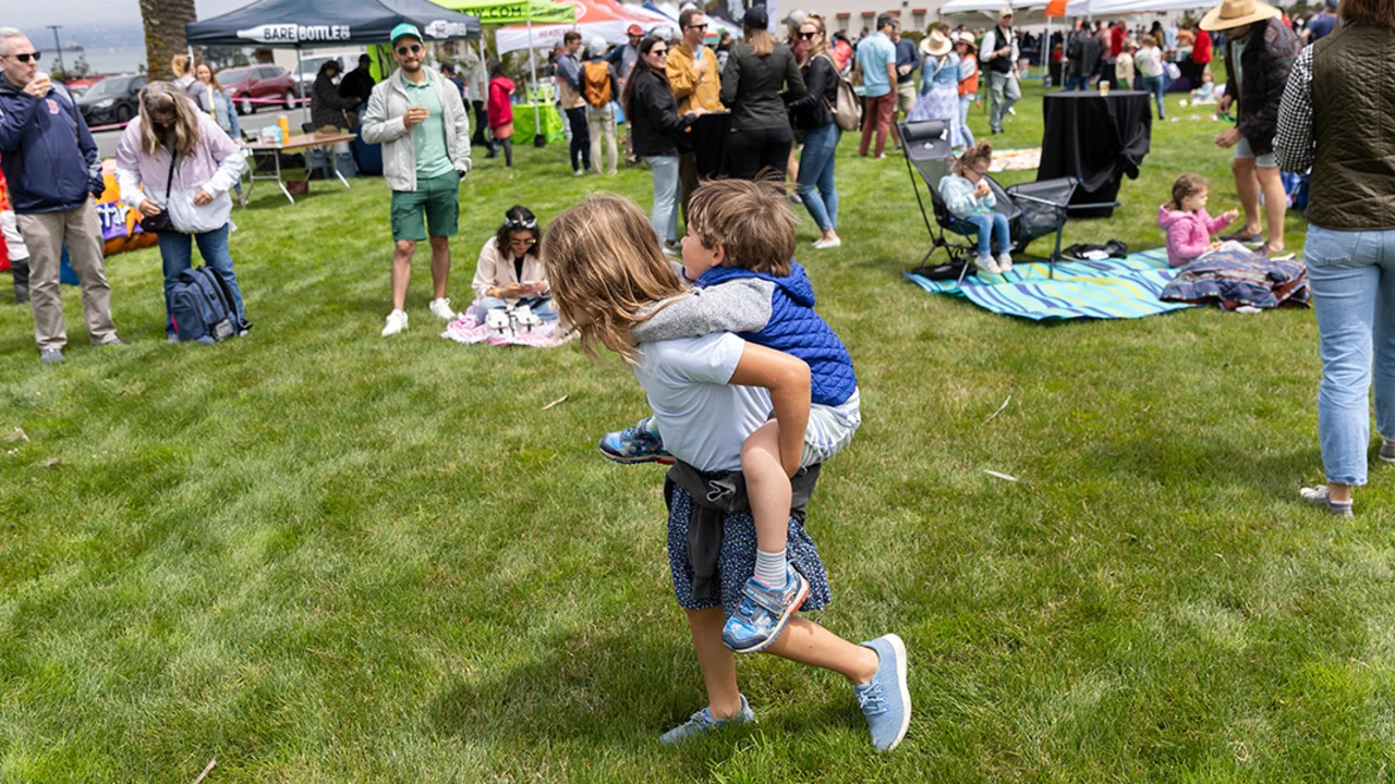 Kids playing at the family-friendly Parks4All: Brewfest, a beer festival and fundraiser, on Saturday, July 29th, 2023 in the Presidio of San Francisco. 