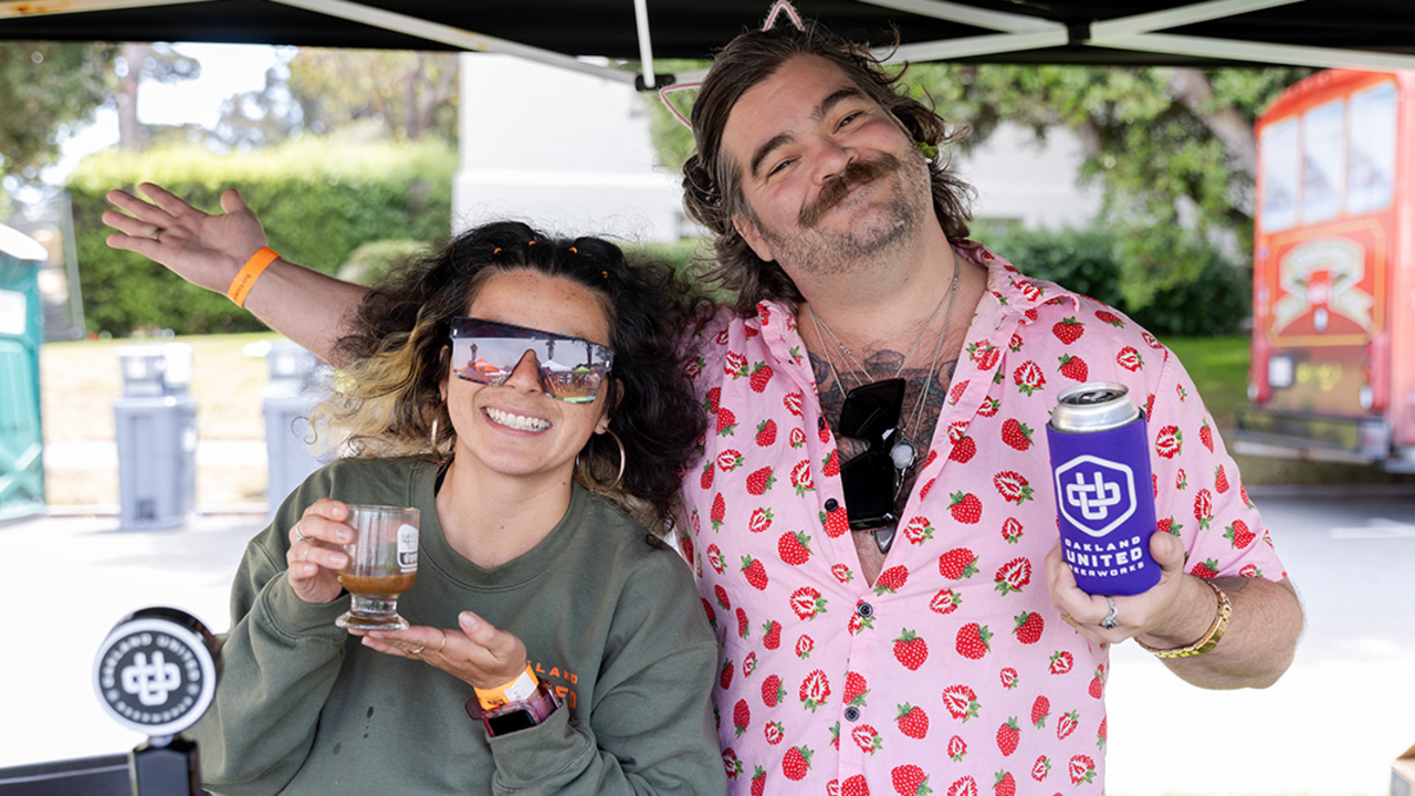 Oakland United Beerworks employees smile for picture at Parks4All: Brewfest, a beer festival and fundraiser, on Saturday, July 29th, 2023 in the Presidio of San Francisco. 