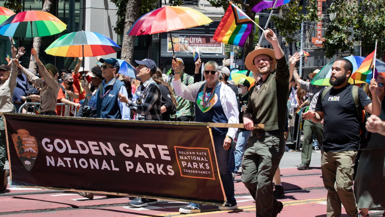 Golden Gate National Parks community marching at the 2022 SF Pride parade.
