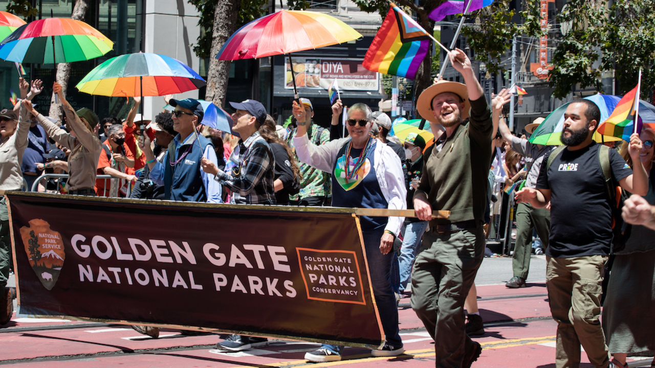 Golden Gate National Parks community marching at the 2022 SF Pride parade.