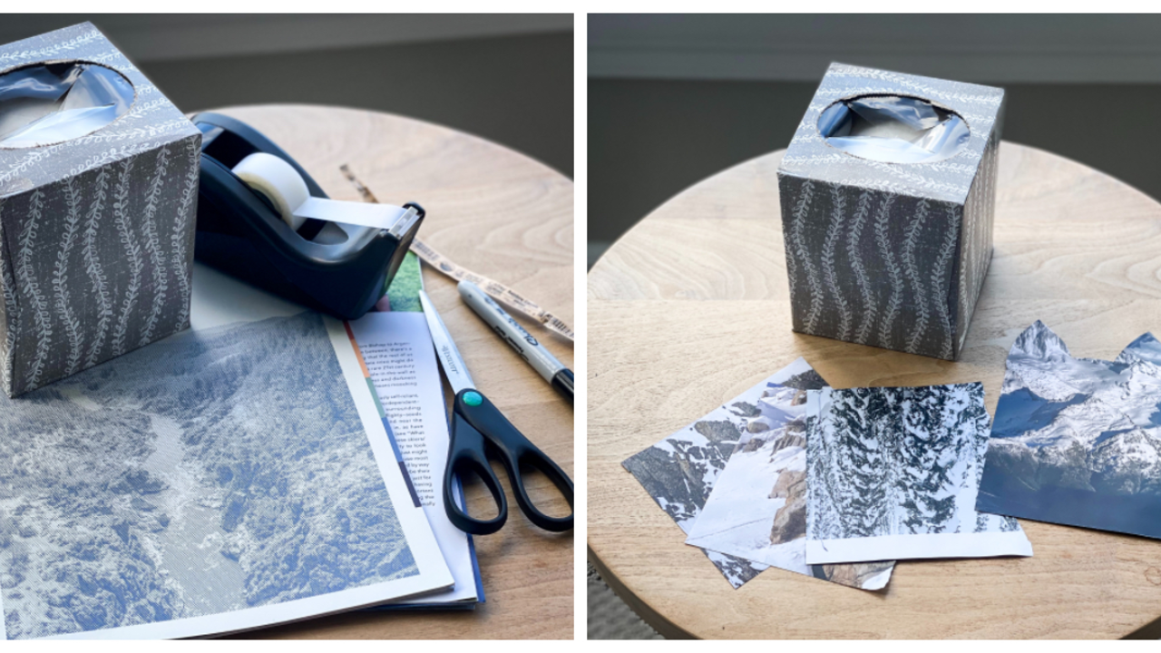 Tissue box with paper cut out, ready to make a craft
