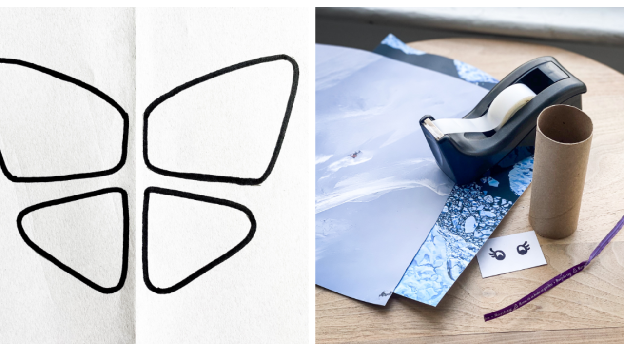 Stencil of butterfly wings and materials used for craft