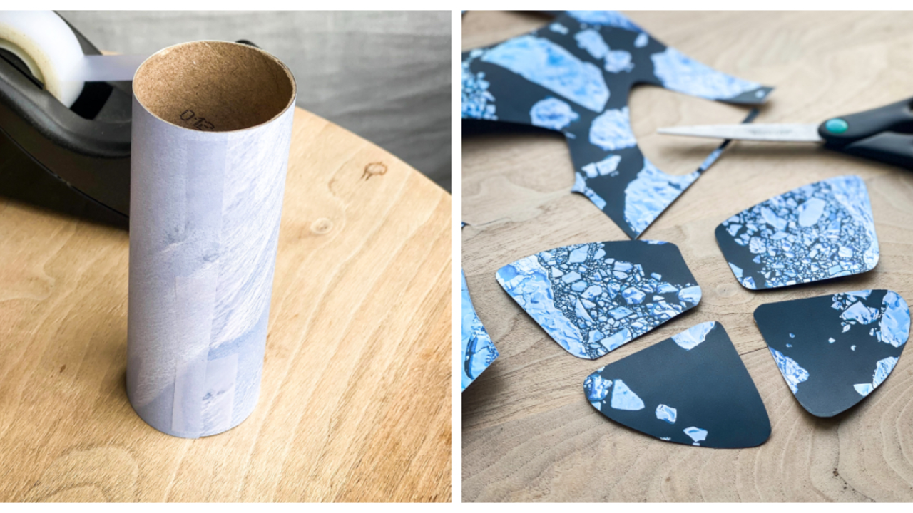 Empty toilet paper roll and butterfly wing cutouts
