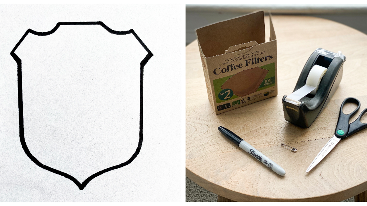 Coffee filter, ranger badge stencil