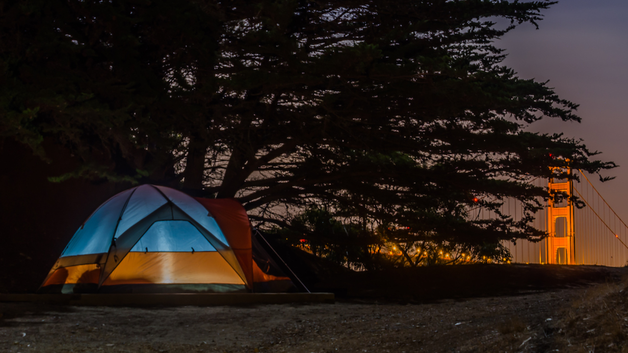 Tent aglow at Kirby Cove Campground