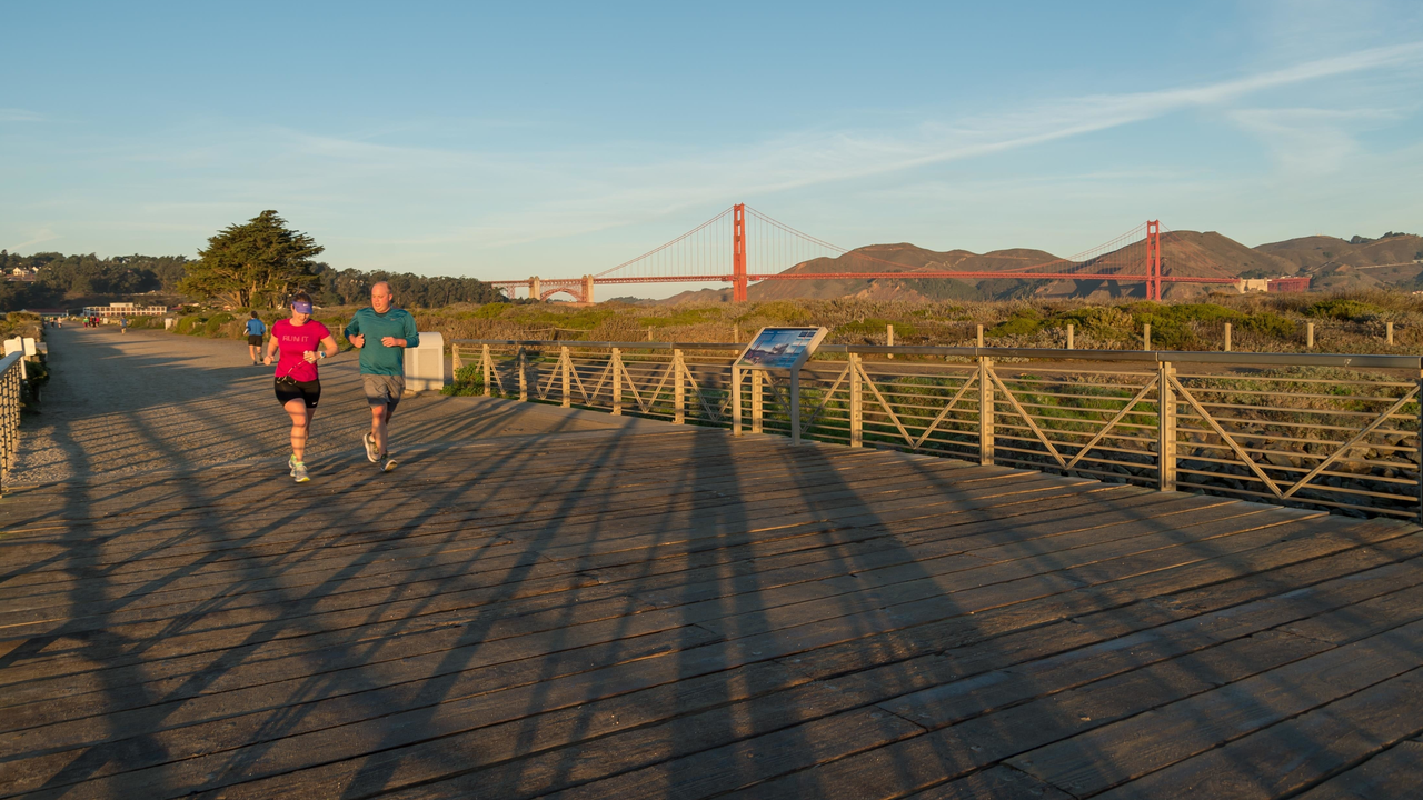 Joggers enjoy the Crissy Field Promenade Joggers enjoy the Crissy Field Promenade