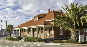 Visitor Center building, with the Golden Gate Bridge in the background