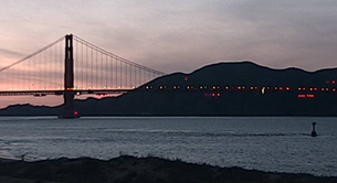 Golden Gate Bridge webcam sunset view, December 2019