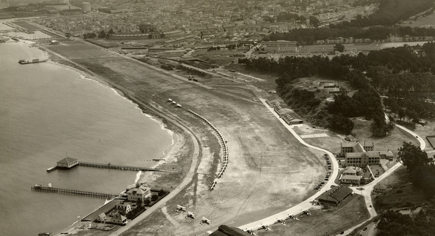 Historical aerial of Crissy Field during its years as a military airfield.