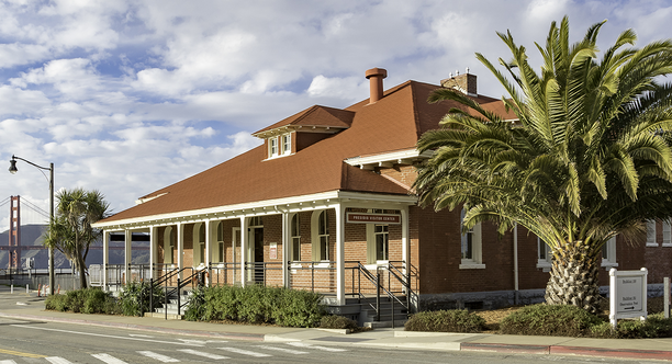 Visitor Center building, with the Golden Gate Bridge in the background