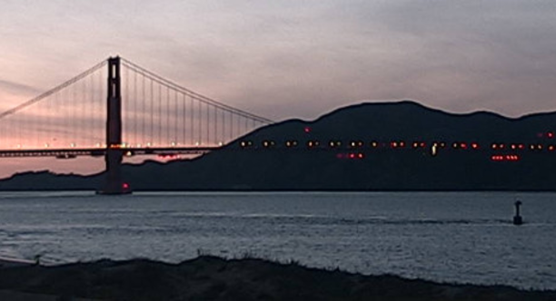 Golden Gate Bridge webcam sunset view, December 2019
