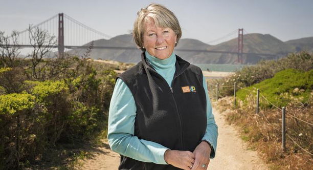 Christine Lehnertz, president and CEO of the Golden Gate National Parks Conservancy, stands at Crissy Marsh