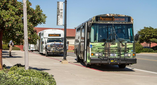 PresidiGo buses at the Transit Center in the Presidio of San Francisco.