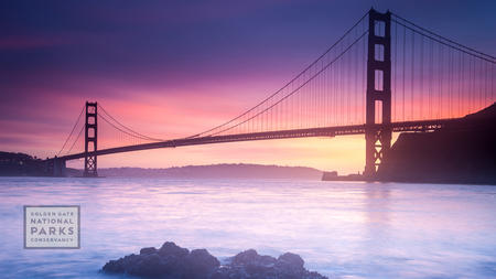 Golden Gate Bridge at sunset, taken from Fort Baker in Marin County 