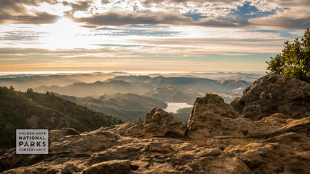 Sunset at Mt. Tam with clouds, rocks and mountains visible