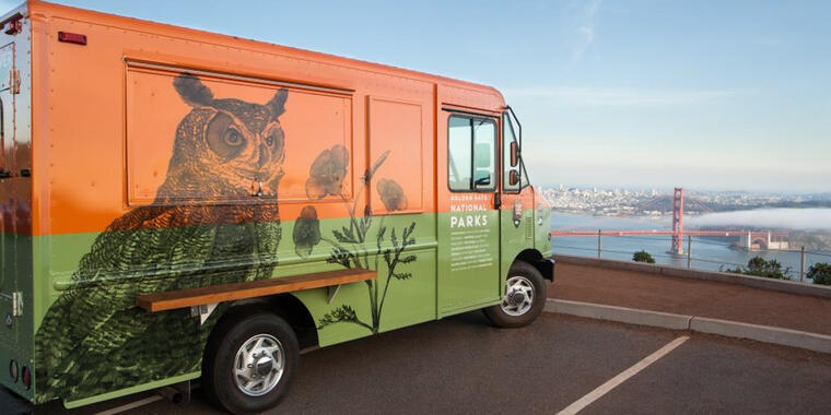 Parks Conservancy's Roving Ranger overlooks the Golden Gate