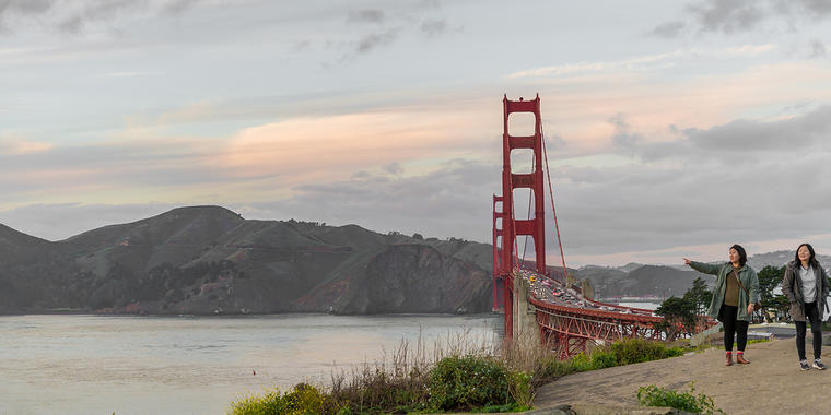 View of the Golden Gate Bridge and Marin Headlands from the Presidio batteries View of the Golden Gate Bridge and Marin Headlands from the Presidio batteries