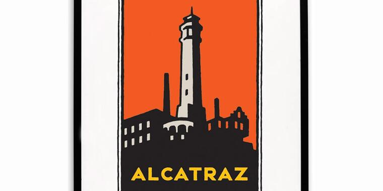 Framed Schwab graphic of Alcatraz