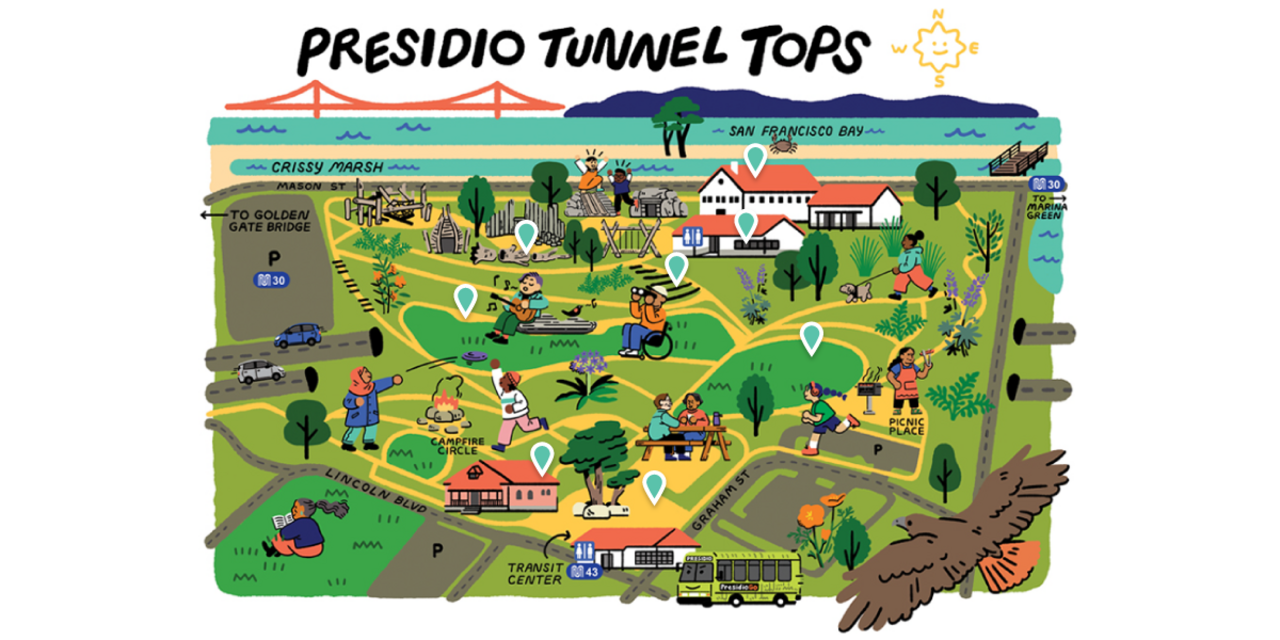 Presidio Tunnel Tops Discovery Guide, designed with illustrator Jean Wei.