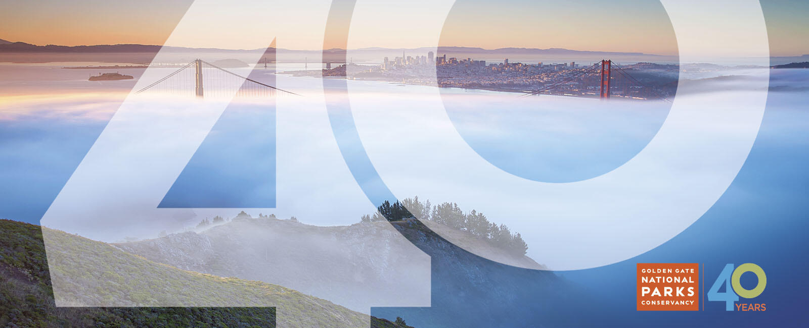 Golden Gate Bridge seen through the fog from the Marin Headlands.