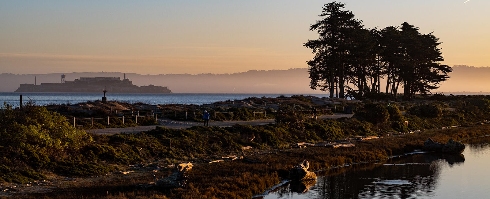 Crissy Field and Alcatraz seen at dawn. Crissy Field and Alcatraz seen at dawn.