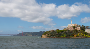 Alcatraz Island seen from the San Francisco Bay.