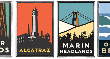 Park images including Muir Woods, Alcatraz, Marin Headlands, and Ocean Beach