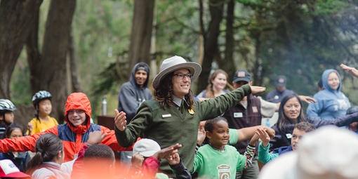 National Park Service Ranger with Summer Campers
