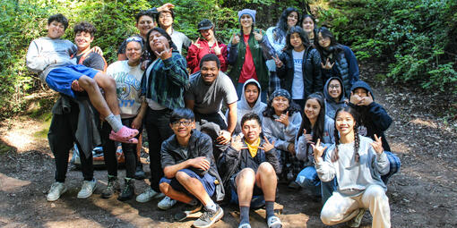 Group photo of Crissy Field Center youths at the Muir Beach Overlook