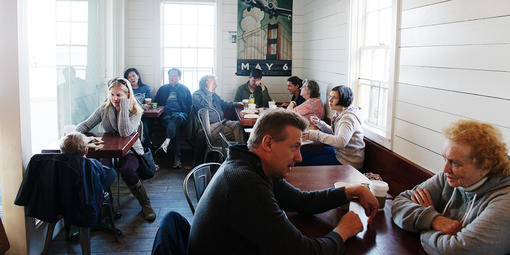 Visitors at the Warming Hut Cafe