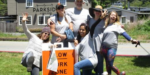 Volunteers celebrating in Stinson Beach.