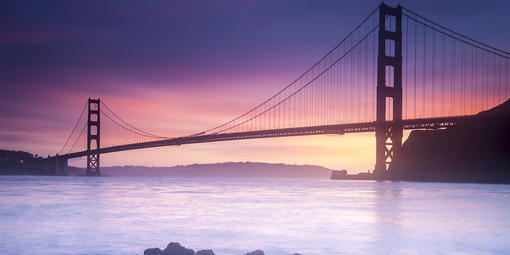 Golden Gate Bridge at sunset from Fort Baker