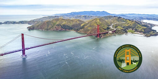 The Golden Gate Bridge, Marin Headlands and Mt. Tam seen in an aerial image.