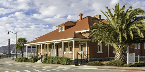 Visitor Center building, with the Golden Gate Bridge in the background