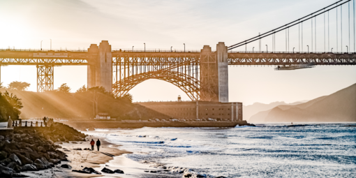 View of the Golden Gate Bridge from along the beach