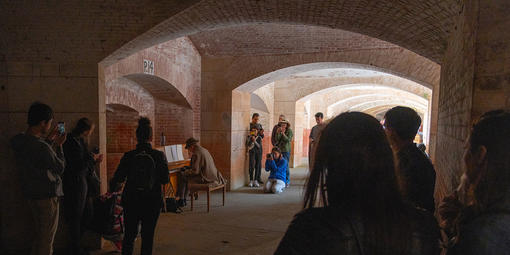 Pianist performing at Fort Point