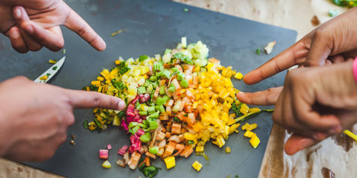 Chopped vegetables provide a colorful aesthetic