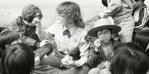 Park ranger with children in Marin Headlands