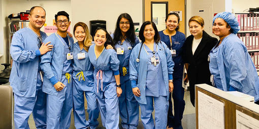 Lana Salvador (center) with her fellow healthcare workers in San Francisco.