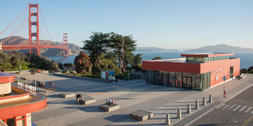 Golden Gate Bridge and the Welcome Center.