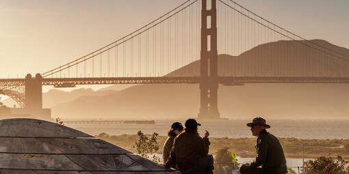A park ranger greets visitors at Presidio Tunnel Tops.