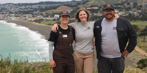 From left, San Mateo Park Stewardship intern Laurasia Holzman Smith, Community Programs Manager Georgia Vasey, and intern Samuel Peña.