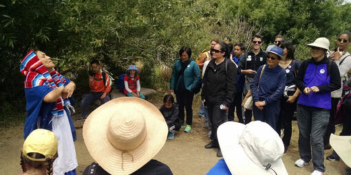 Park Ranger with a shuttle group at El Polin Springs.