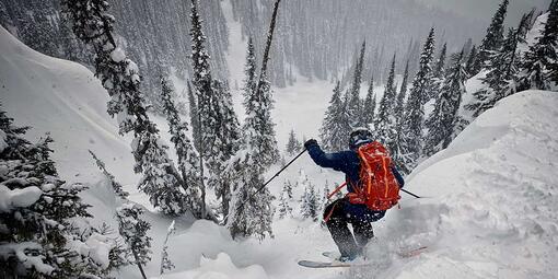 Scene from "Charge 2" where five top freeskiers and one world champion drone pilot go cat skiing in British Columbia in Canada for a week. Their instructions: charge as hard as you can everyday.