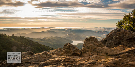 Sunset at Mt. Tam with clouds, rocks and mountains visible