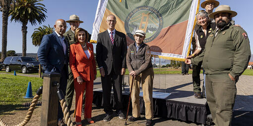 Amy Meyer celebrates the 50th anniversary of the GGNRA with Representative Nancy Pelosi in San Francisco